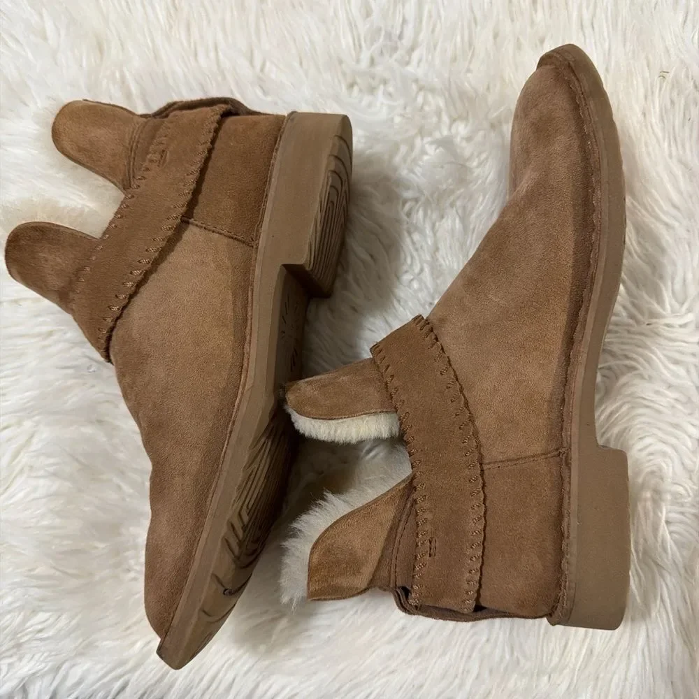 UGG Tan Suede Slippers with Cream Fur